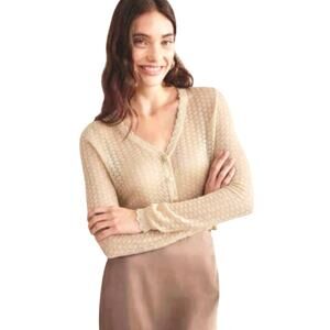 BODEN Women’s Gold Metallic Pointelle Button front Cropped Cardigan